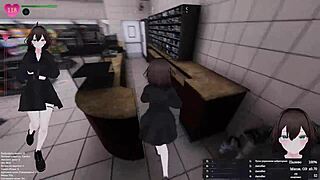 Exhibitionist anime girl in store flashes her huge tits and squirts everywhere during public monster cock banging