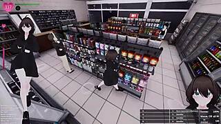 Exhibitionist anime girl in store flashes her huge tits and squirts everywhere during public monster cock banging