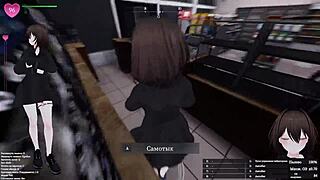 Exhibitionist anime girl in store flashes her huge tits and squirts everywhere during public monster cock banging