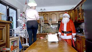 check out emmita's big tits bouncing during xmas kitchen fuck ending in hard anal