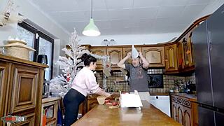 check out emmita's big tits bouncing during xmas kitchen fuck ending in hard anal