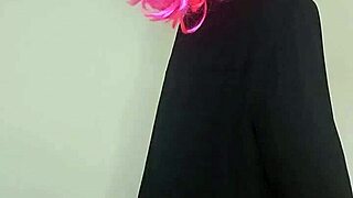 next door housewife in kitty mask and corset flashes natural big tits with toys on bed