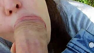 Who takes this outdoor blowjob creampie from big cock pounding?