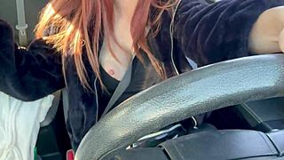 italian milf artemisia love flashes big nipples and tits on solo car ride