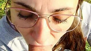 Who takes this outdoor blowjob creampie from big cock pounding?