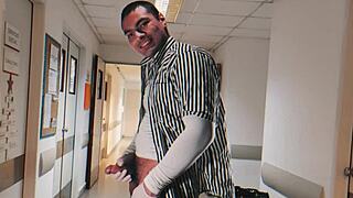 nurse con sexy bodybuilder gloves on huge 18cm cock in hospital... masturbates till he explodes! 😍💦