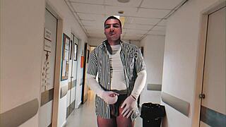 nurse con sexy bodybuilder gloves on huge 18cm cock in hospital... masturbates till he explodes! 😍💦