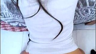 Skinny student morra kneels as guys stuff her full of cock in amateur vid