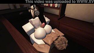 cock hungry roblox bartender guzzles multiple loads first night!