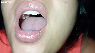 close-up blowjob makes you feel her deepthroat gagging on huge cock she swallows every drop for valentine's gift