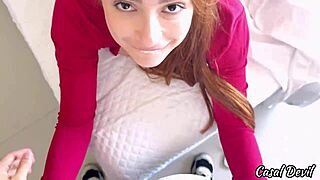 redhead slut calls hotel janitor to room for ass shaking while boyfriend shops