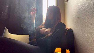 whoa check out this italian milf artemisia love puffing smoke while squeezing her massive juicy tits in a steamy solo fetish show