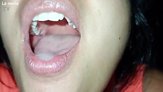 close-up blowjob makes you feel her deepthroat gagging on huge cock she swallows every drop for valentine's gift
