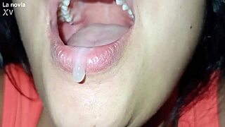 close-up blowjob makes you feel her deepthroat gagging on huge cock she swallows every drop for valentine's gift