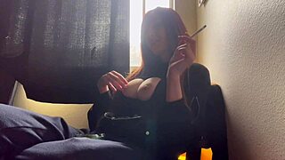 whoa check out this italian milf artemisia love puffing smoke while squeezing her massive juicy tits in a steamy solo fetish show