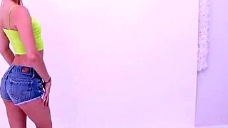 stunning blonde model strips for erotic fuck after interview cum in mouth closeup