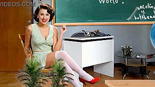 Who rips clothes off college girl's big pussy lips in stockings for teacher's tight shaved pussy lesson?!