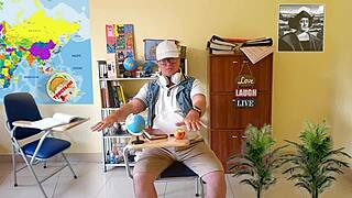 Who rips clothes off college girl's big pussy lips in stockings for teacher's tight shaved pussy lesson?!