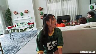 Game Day Turns Into Muscular Brunette's Deepthroat Facial Frenzy