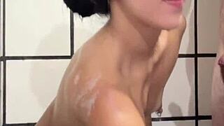 hot latina takes massive facial cumshot after anal pounding