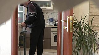 hey my sexy blonde milf wife calls neighbor to fix kettle then he bangs her doggy on bed 💋🍑💦