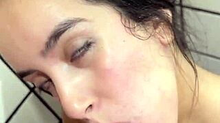 hot latina takes massive facial cumshot after anal pounding