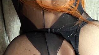 redhead slut in heels rides cock with pantyhose legs