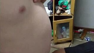 Petite student spreads tight pussy lips wiggles ass on teachers white cock while he jerks