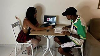 he ditches studying to fuck his buddy's tight teen brazilian ass hard