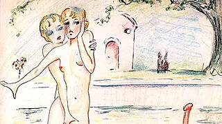 vintage retro drawings showcase hairy erotic scenes from antique era