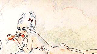 vintage retro drawings showcase hairy erotic scenes from antique era