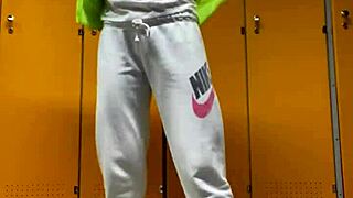 cute girl with amazing body relaxes in shower after gym workout