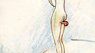 vintage retro drawings showcase hairy erotic scenes from antique era