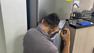 Skinny latina hires electrician for bent over big ass pussy cowgirl rough creampie roleplay