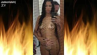 Brunette Jade's Juicy Shaved Pussy and Huge Tits Tease in Homemade Fishnets.