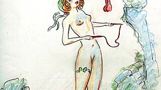 vintage retro drawings showcase hairy erotic scenes from antique era