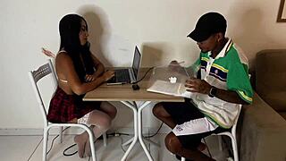 he ditches studying to fuck his buddy's tight teen brazilian ass hard