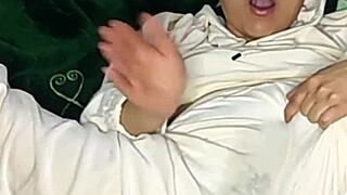 Amateur solo girl wakes up early for intense masturbation squirt session