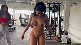 my transgender trainer may hernandez gropes my naked ass and tits during nude squats session