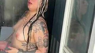 alina the sexy tattooed blonde modelista takes a very clean shower