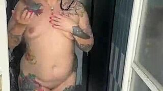 alina the sexy tattooed blonde modelista takes a very clean shower