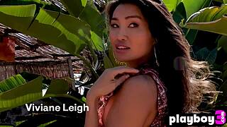 Busty Asian Model Viviane Leigh Strips Big Tits Ass Outdoor Posing Naked Tease