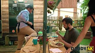 Daddy4K: Stepdaddy Delivers Rough Pounding to Best Friend's Shaved Girlfriend Outdoors