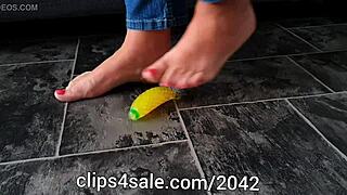 barefoot femdom banana toy trample domination 🔥🍌