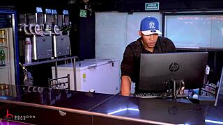 bartender sneaks quickie fuck with horny curvy latina at work pov cowgirl doggy