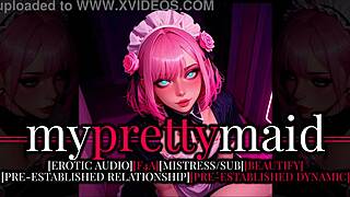 MAID MISTRESS TEASES SLUT IN GARAGE UNIFORM WITH PUSSY PLUG AND FEMDOM EROTIC COMMANDS