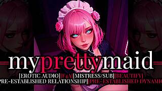 MAID MISTRESS TEASES SLUT IN GARAGE UNIFORM WITH PUSSY PLUG AND FEMDOM EROTIC COMMANDS