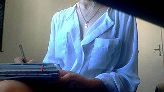 damn hot secretary no panties mini skirt drops bra fingers wet pussy moaning at work