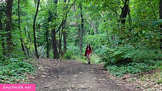 Hot Jeny Smit rams anal dildo deep in woods skirt up heels teasing pussy