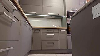 check out this long-legged blonde coed's miniskirt barely hiding ass in heels 🔥 kitchen tease!